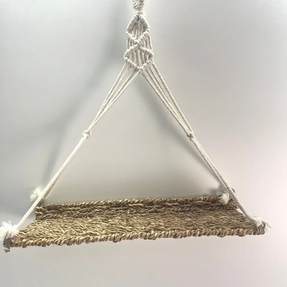 Boho Macrame Hanging Seagrass Shelf Woven Wall Decor Cream Tan 15x6